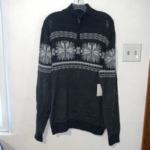 Aspen Mens Grey Snowflake 1/4 Zipper Sweater Size Large NWT